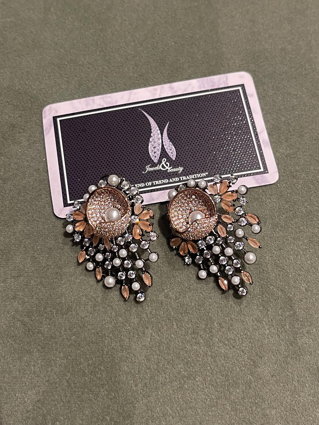 Diamante Victorian Earrings: Peach Hydro & CZ Stone Studs