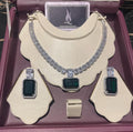 Emerald CZ Diamond Bridal Necklace Earring Set: Silver Wedding Jewelry
