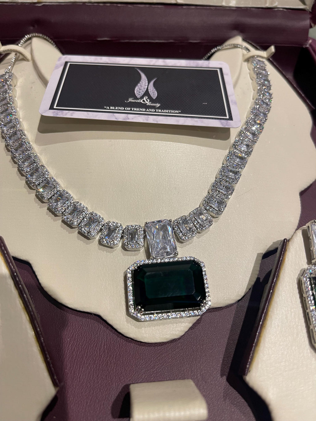 Indian Bridal CZ Diamond Necklace Set: Silver Sapphire Jewelry