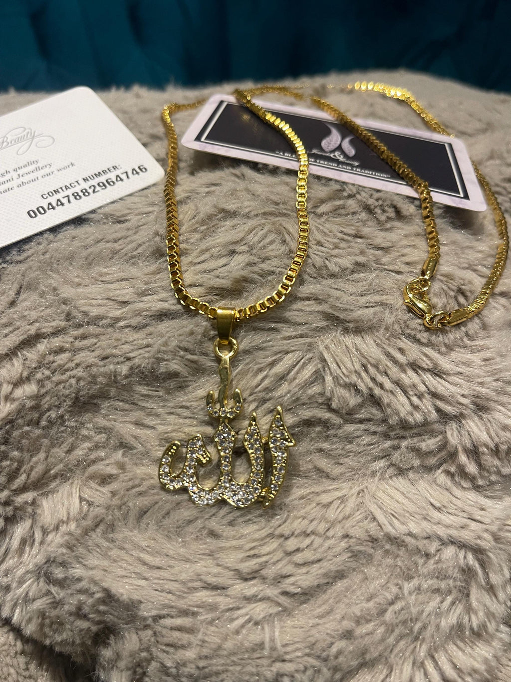 Gold-Plated Allah Pendant Necklace: Islamic Calligraphy Jewelry, Eid Gift