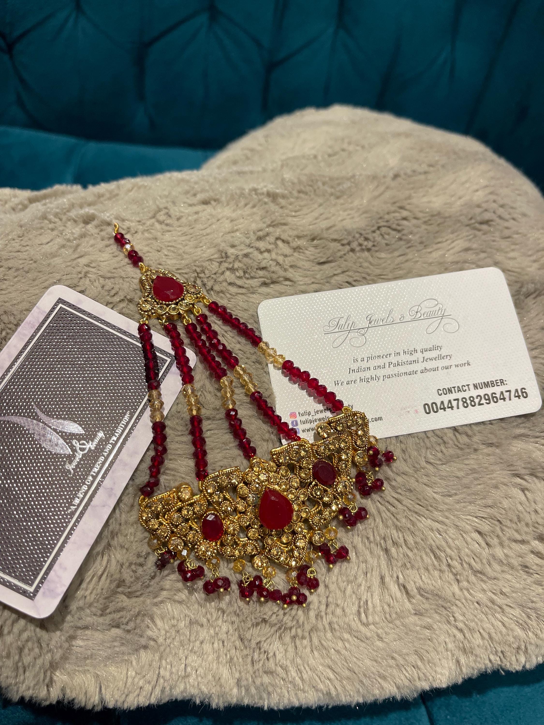 Jhummar Passa Gold polish indian jhummar  Maroon Indian Headpiece