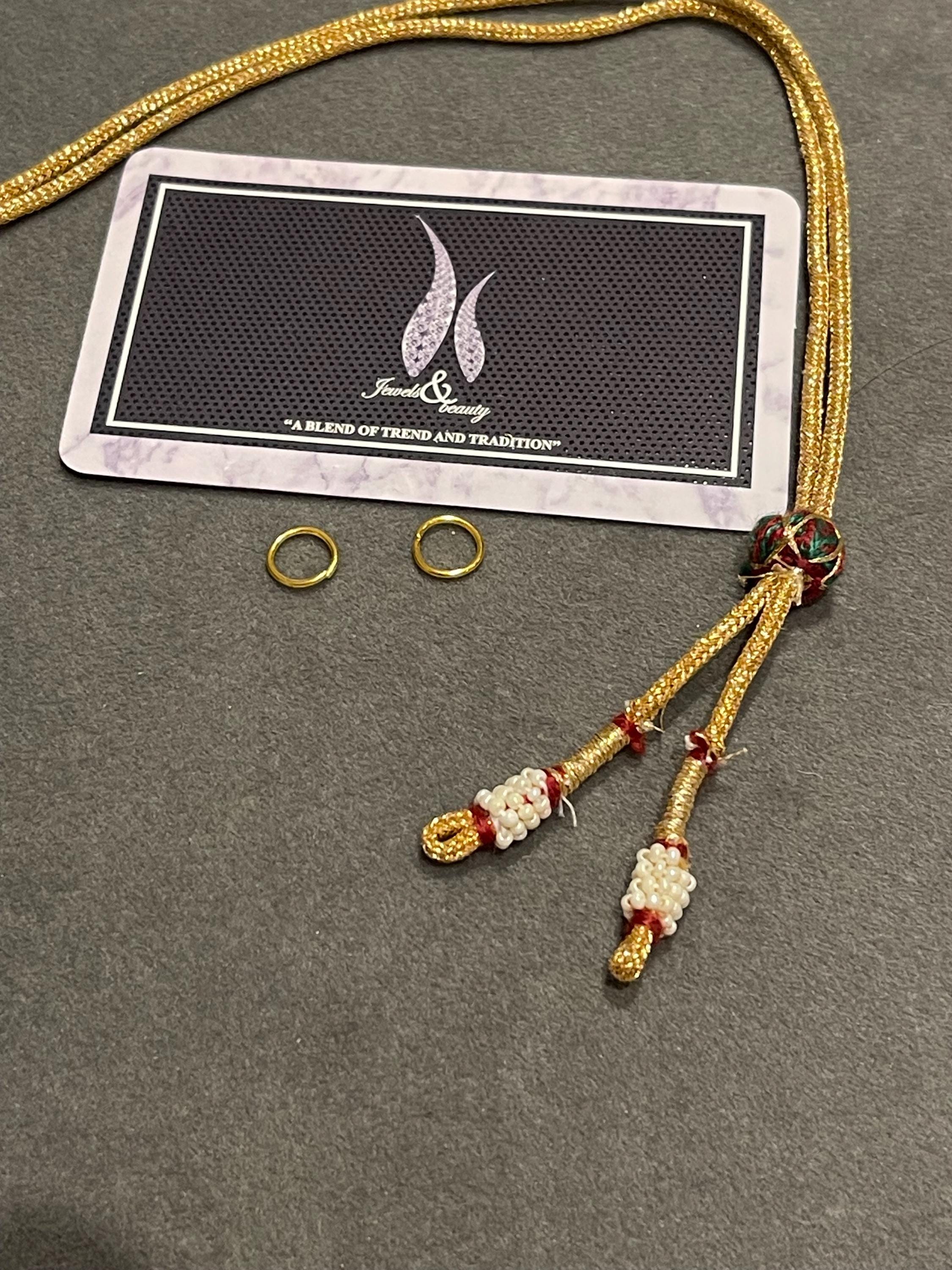 Handmade Golden Zari Dori: Adjustable Necklace Cord with Metal Rings
