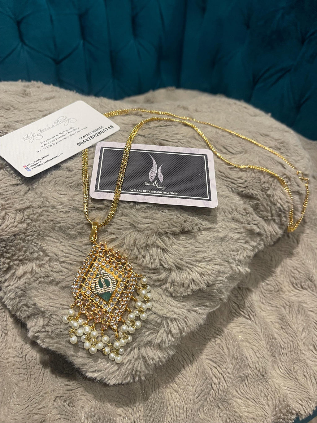 Allah pendant with beads chain Islamic Jewellery-Caligraphic jewellery- Pakistani jewellery-Indian jewelry-Pendant Set