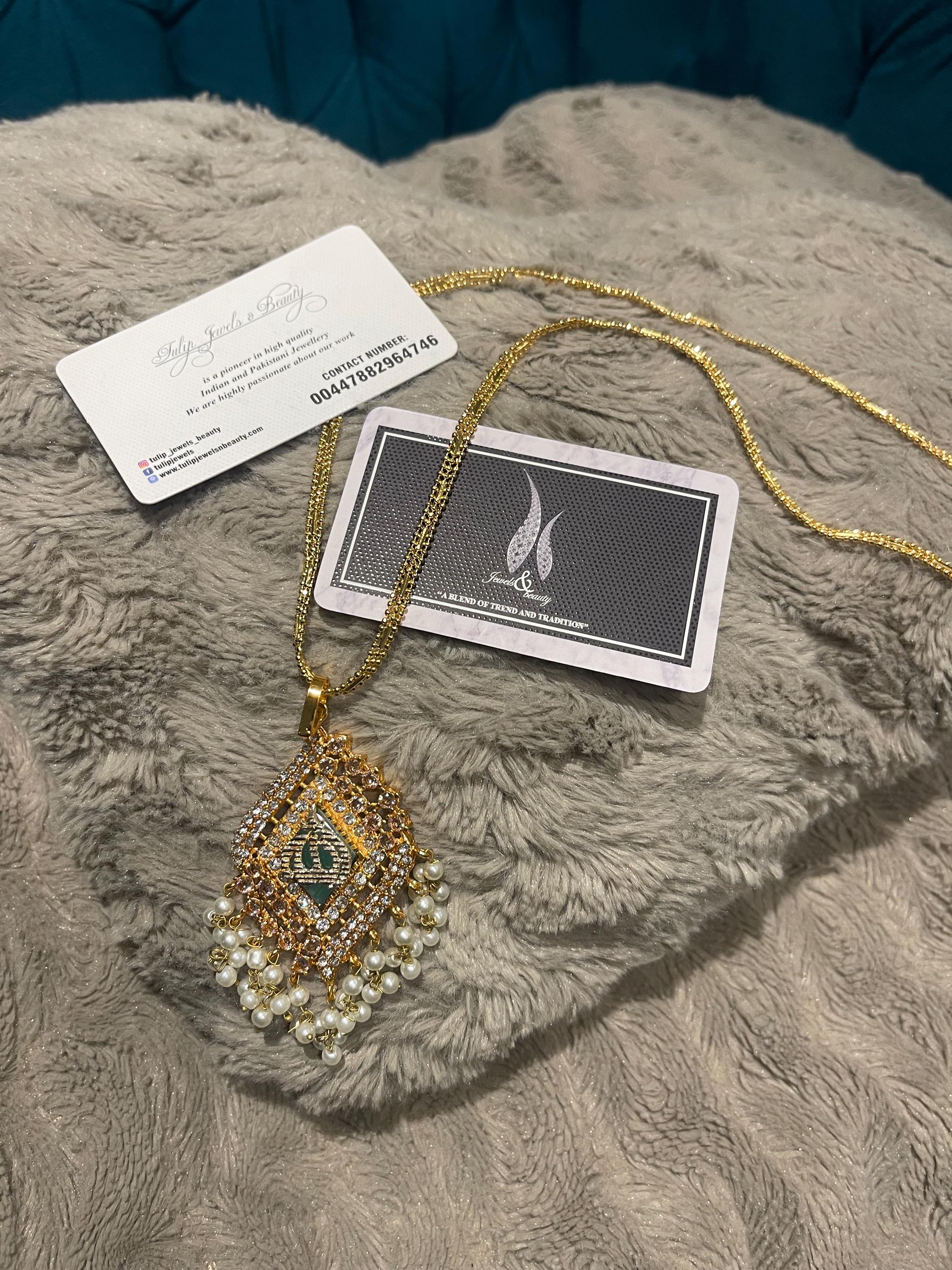 Allah pendant with beads chain Islamic Jewellery-Caligraphic jewellery- Pakistani jewellery-Indian jewelry-Pendant Set