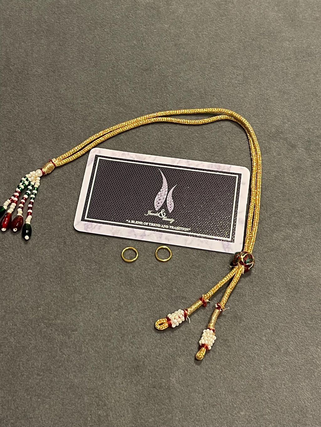 Handmade Golden Zari Dori: Adjustable Necklace Cord with Metal Rings