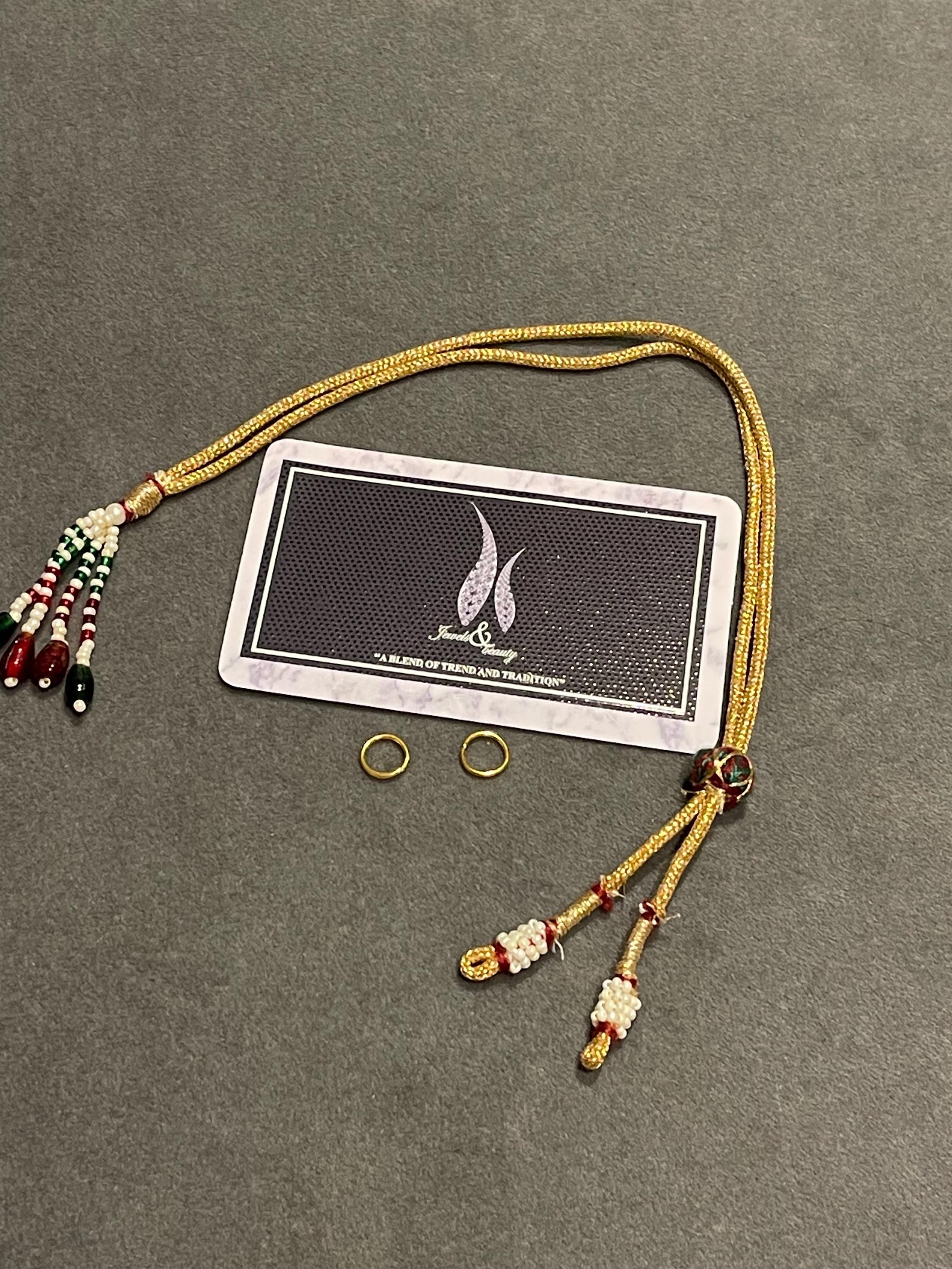 Handmade Golden Zari Dori: Adjustable Necklace Cord with Metal Rings