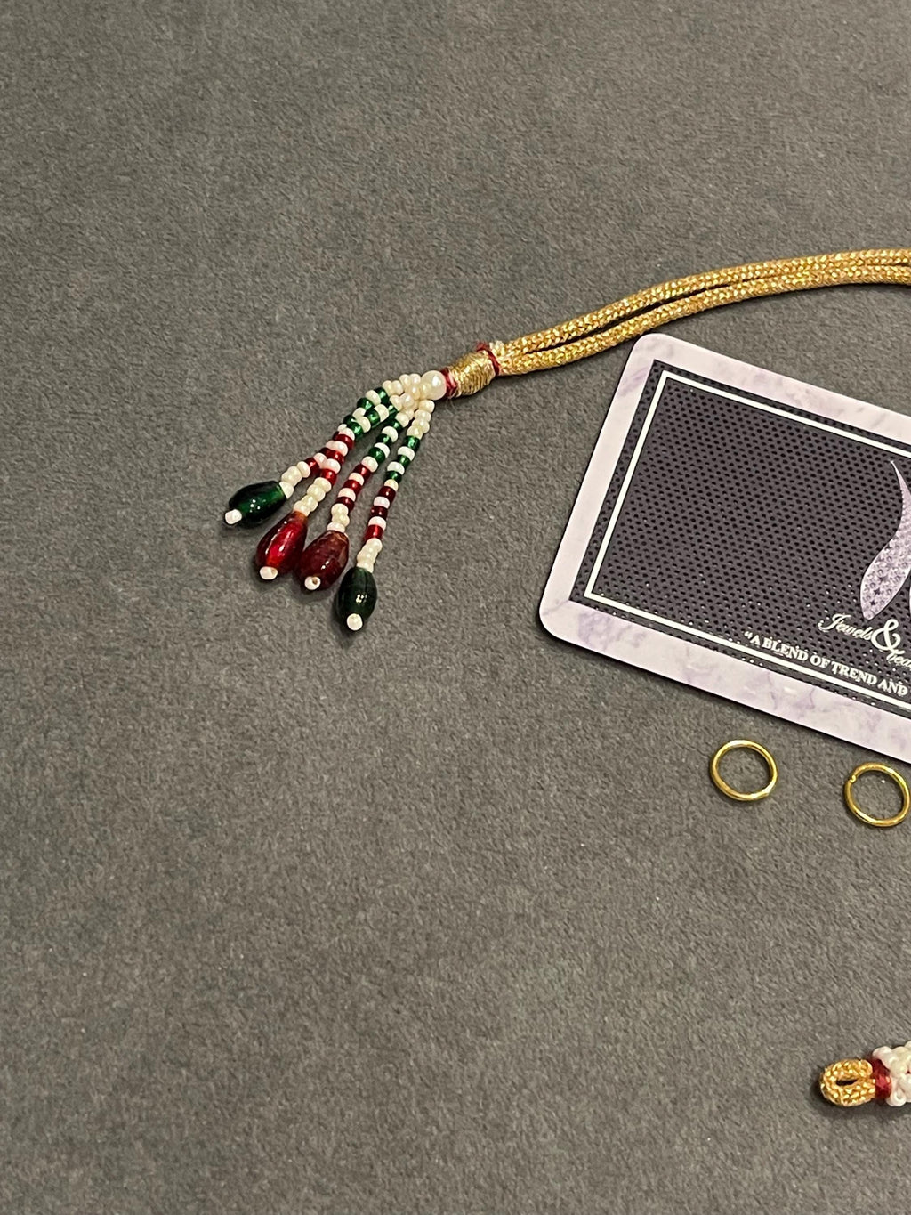 Handmade Golden Zari Dori: Adjustable Necklace Cord with Metal Rings