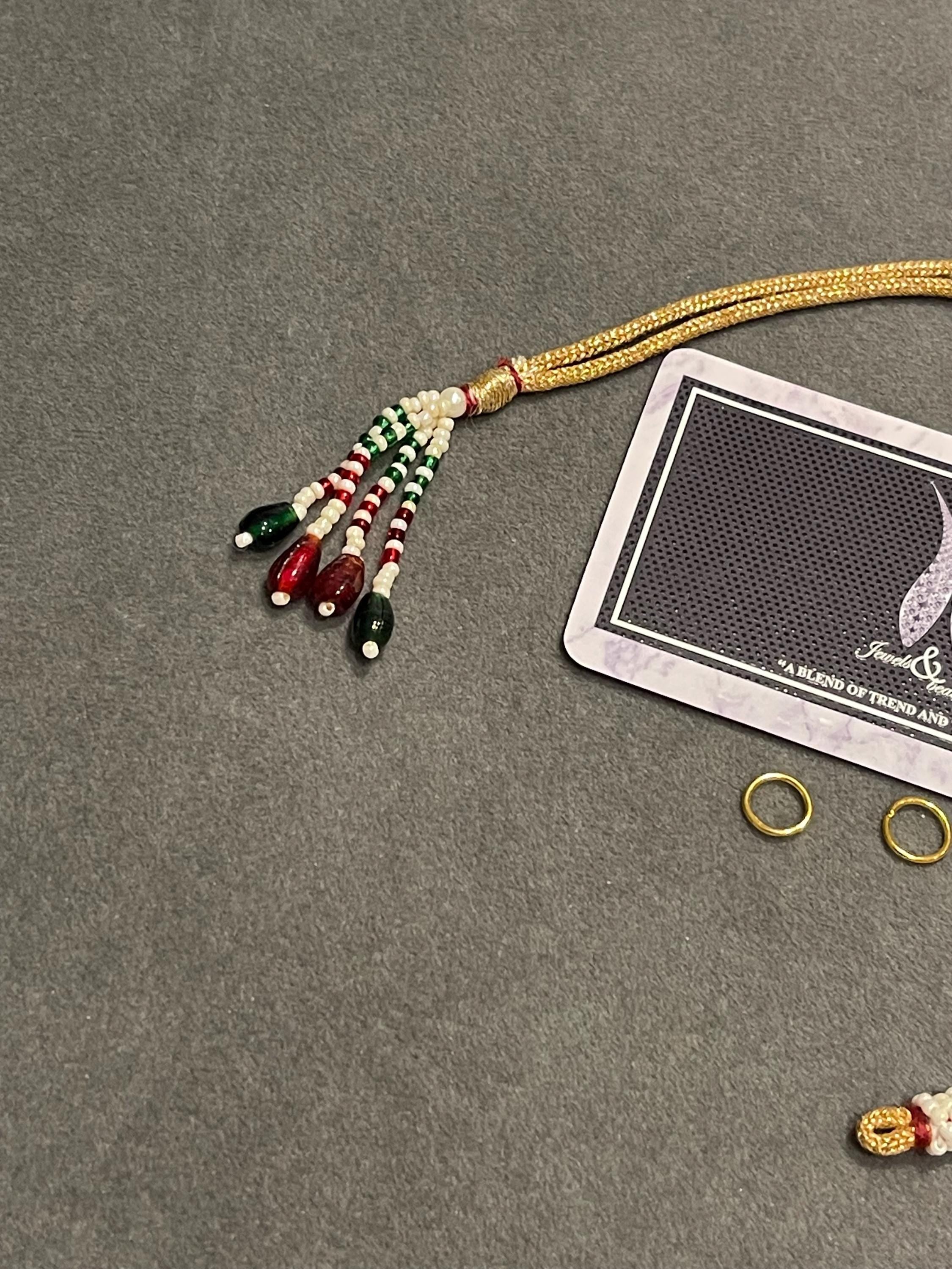 Handmade Golden Zari Dori: Adjustable Necklace Cord with Metal Rings