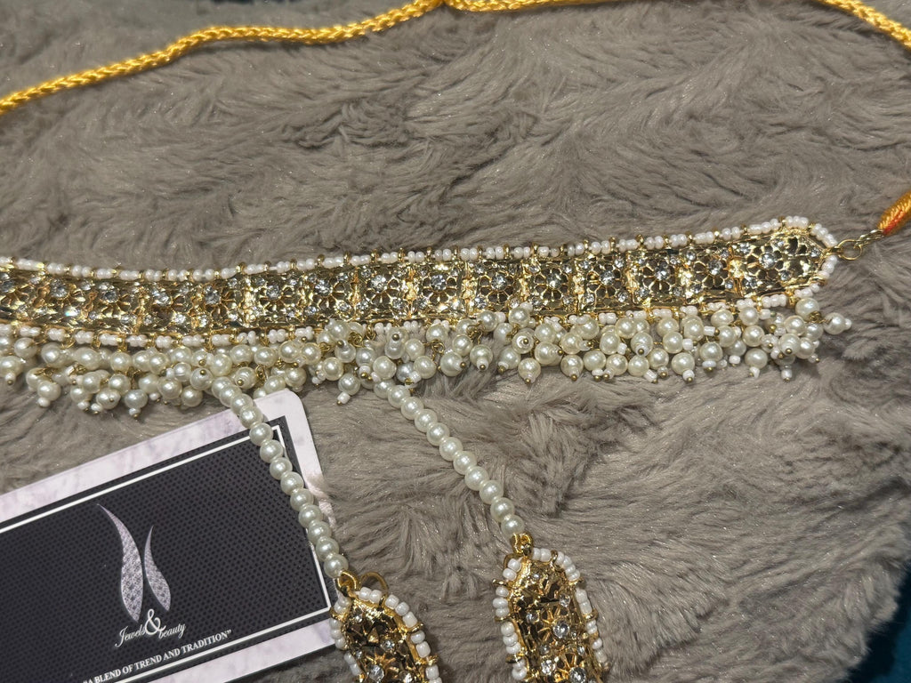 Gold Plated Hyderabadi Choker Set: Jhumki Earrings, Zico Pearls