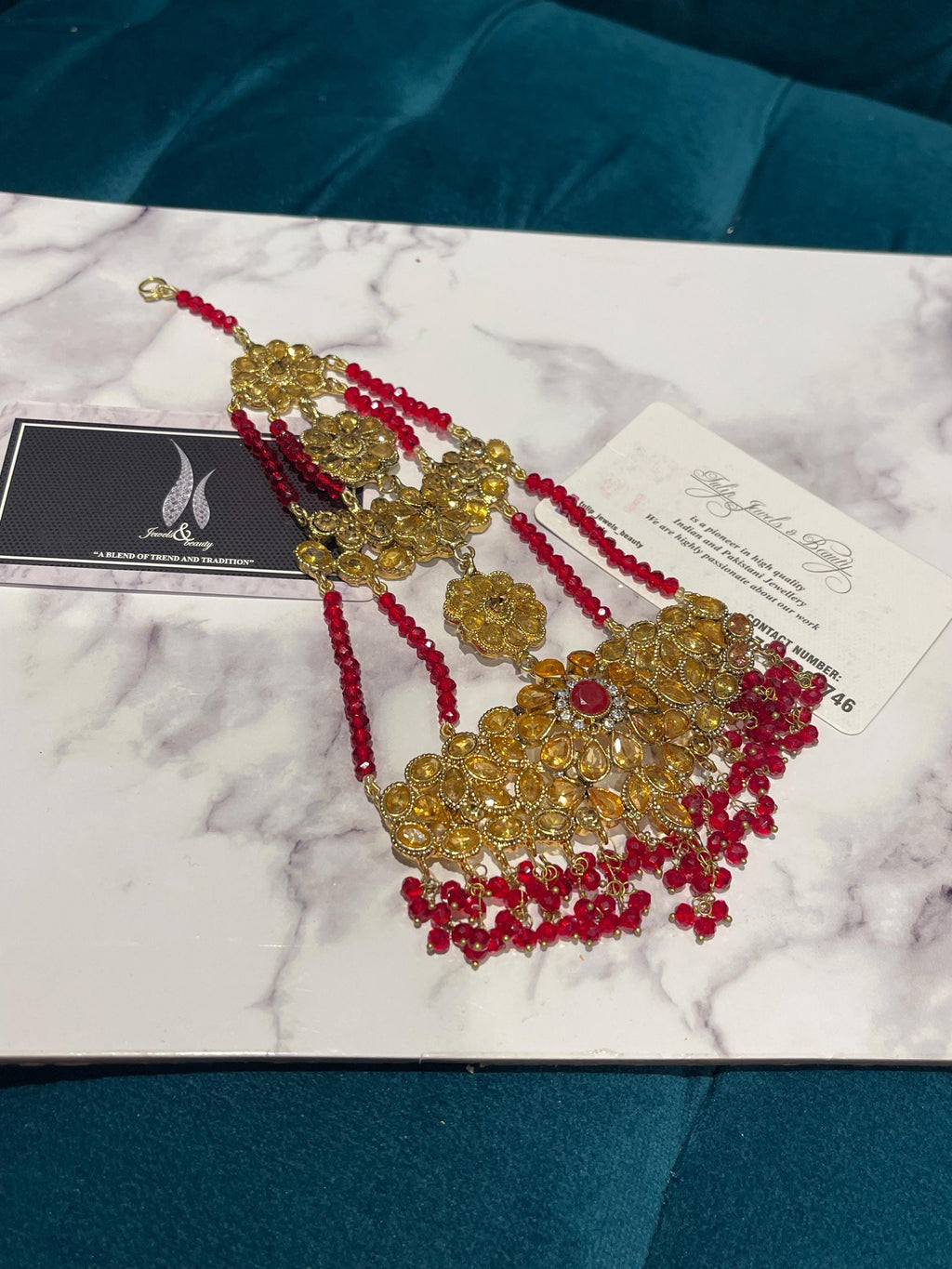 Red Crystal Jhummar: Gold-Plated Pakistani Bridal Passa Jewellery
