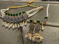 Emerald Green Indian Choker Necklace Set: Jhumki Earrings & Tikka