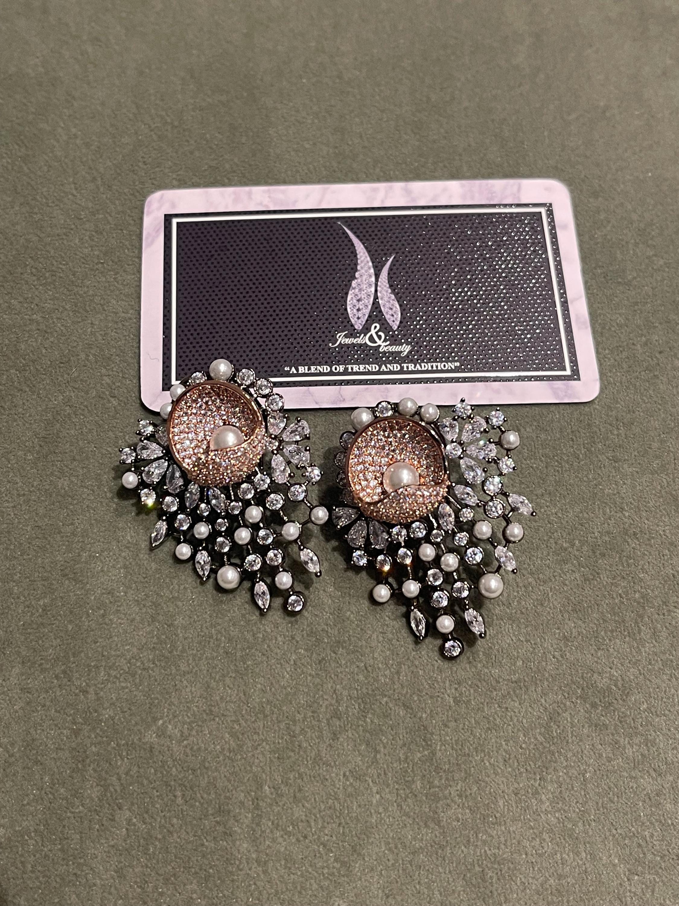 Victorian Pearl Stud Earrings: Indian Style Shell Design