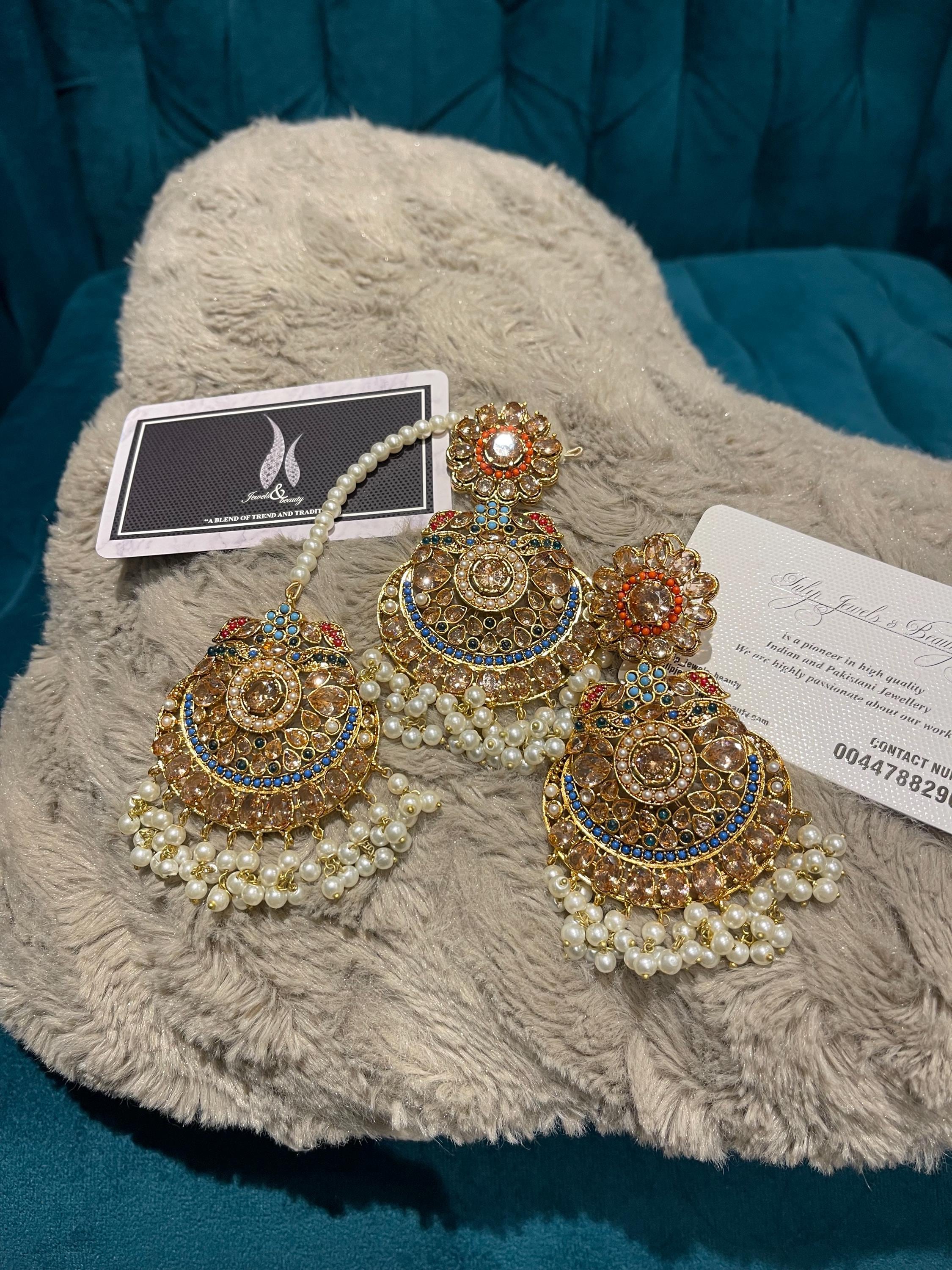 Earrings and tikka jewellery set, Indian jewelry, Pakistani Jewellery, sabyasachi inspired,