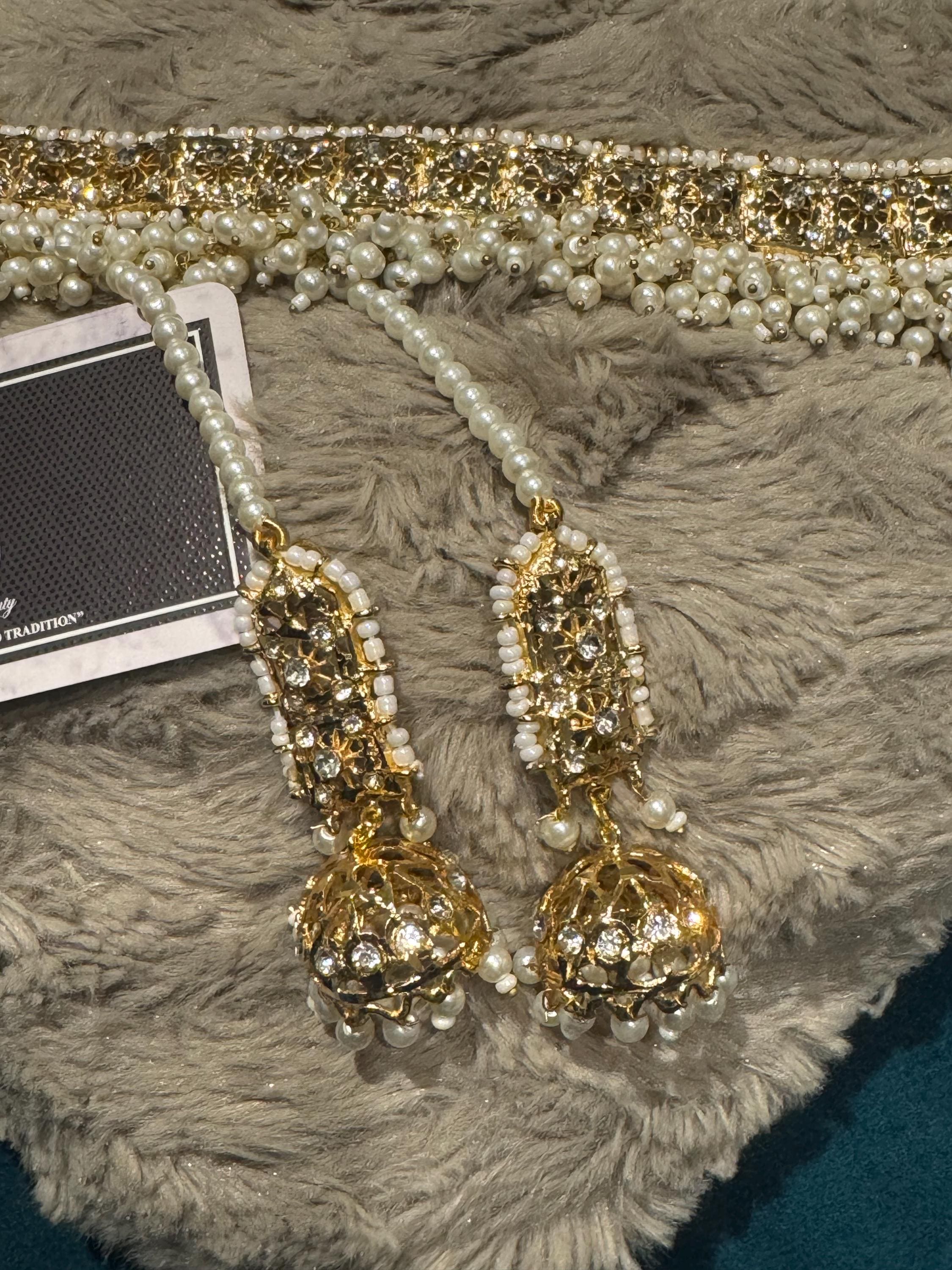 Gold Plated Hyderabadi Choker Set: Jhumki Earrings, Zico Pearls