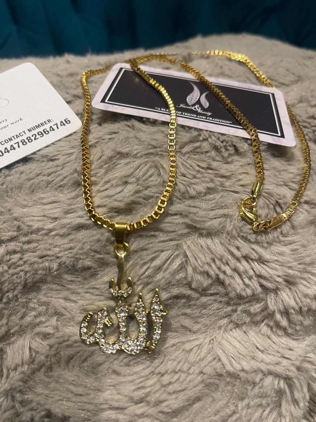 Gold-Plated Allah Pendant Necklace: Islamic Calligraphy Jewelry, Eid Gift