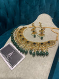 Hyderabadi Dark Green Necklace and Earrings Set: Indian Jewelry