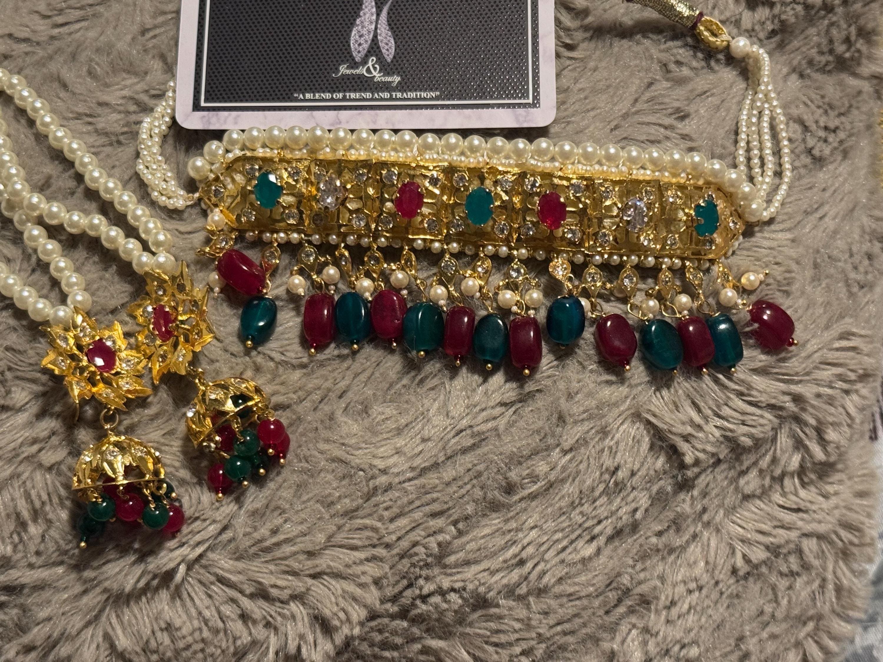 Hyderabadi Choker Jhumki Set: 24K Gold-Plated Indian Jewelry