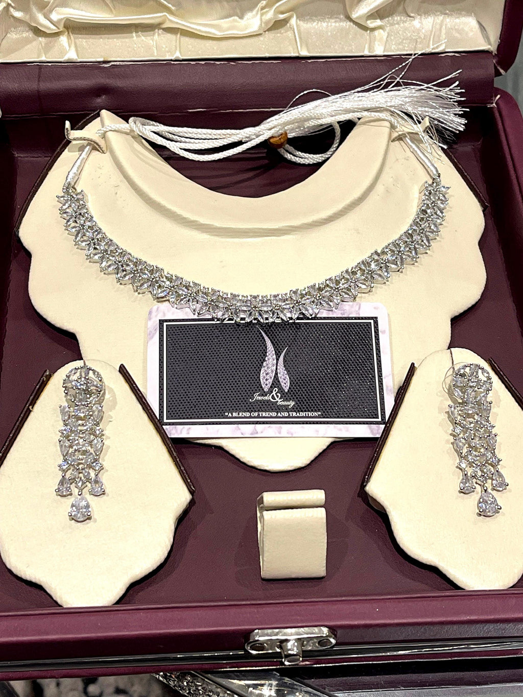 Gift for women christmas gift for her Silver CZ Diamanté Bridal Necklace Earring Set: Indian Pakistani Wedding Jewelry
