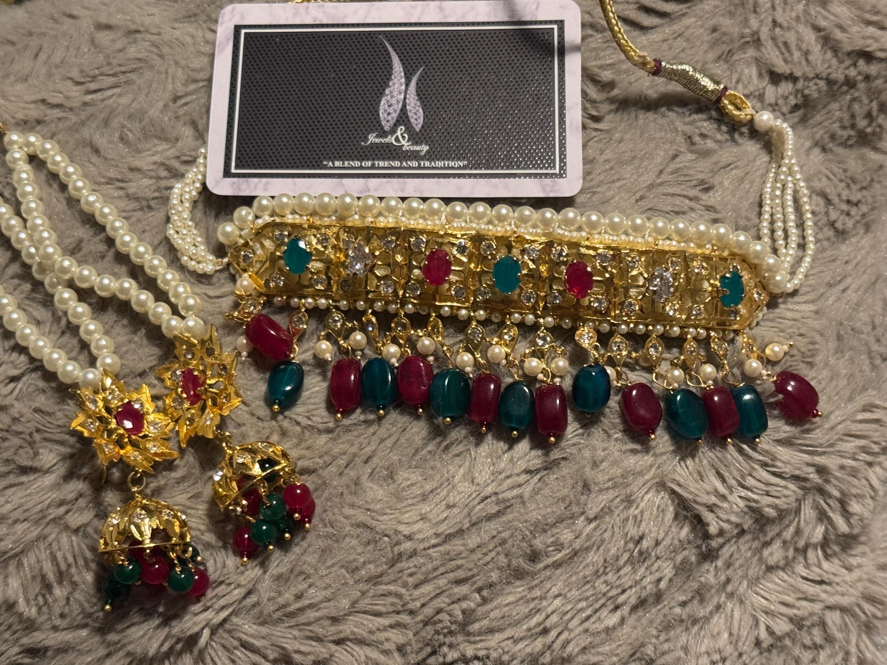 Hyderabadi Choker Jhumki Set: 24K Gold-Plated Indian Jewelry