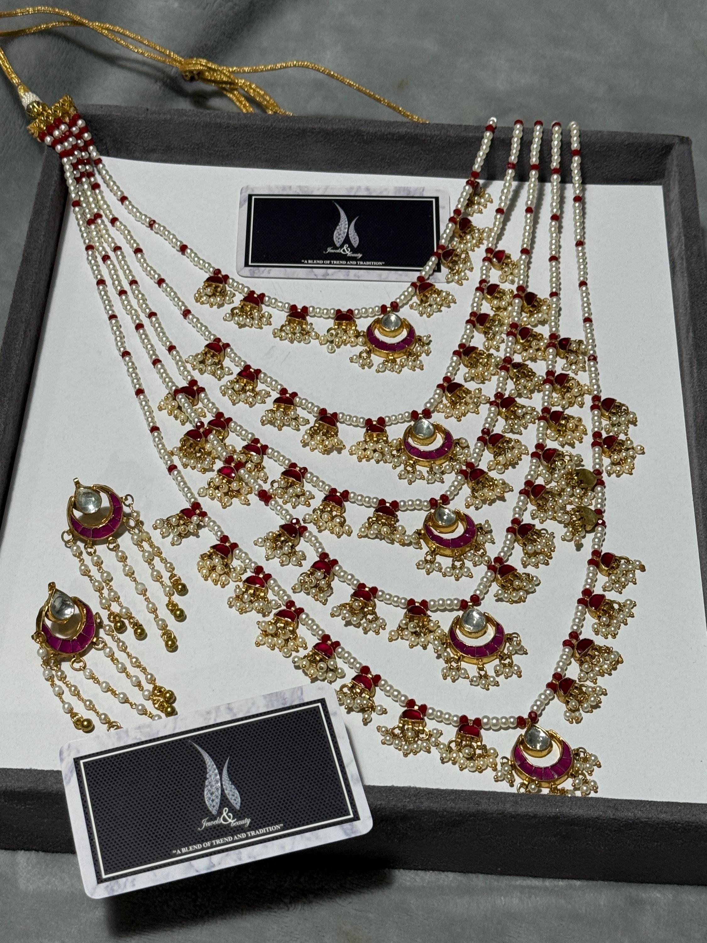 Kundan Ruby & Pearl Bridal Necklace Set | Indian Rani Haar