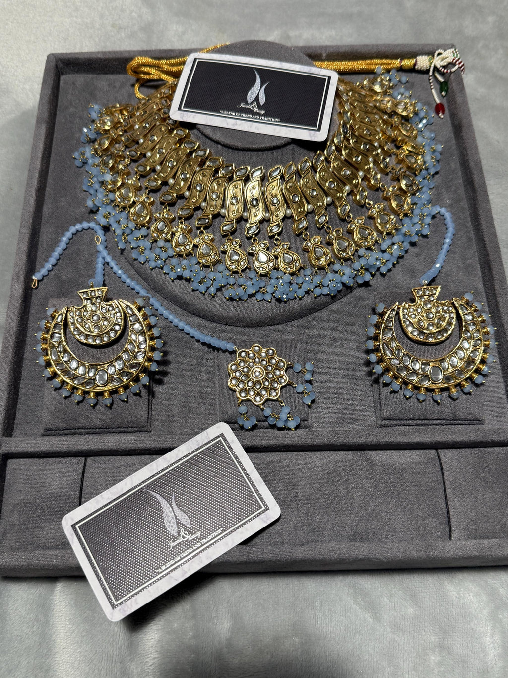 Antique Gold Kundan Bridal Jewelry Set | Powder Blue Indian Wedding Necklace