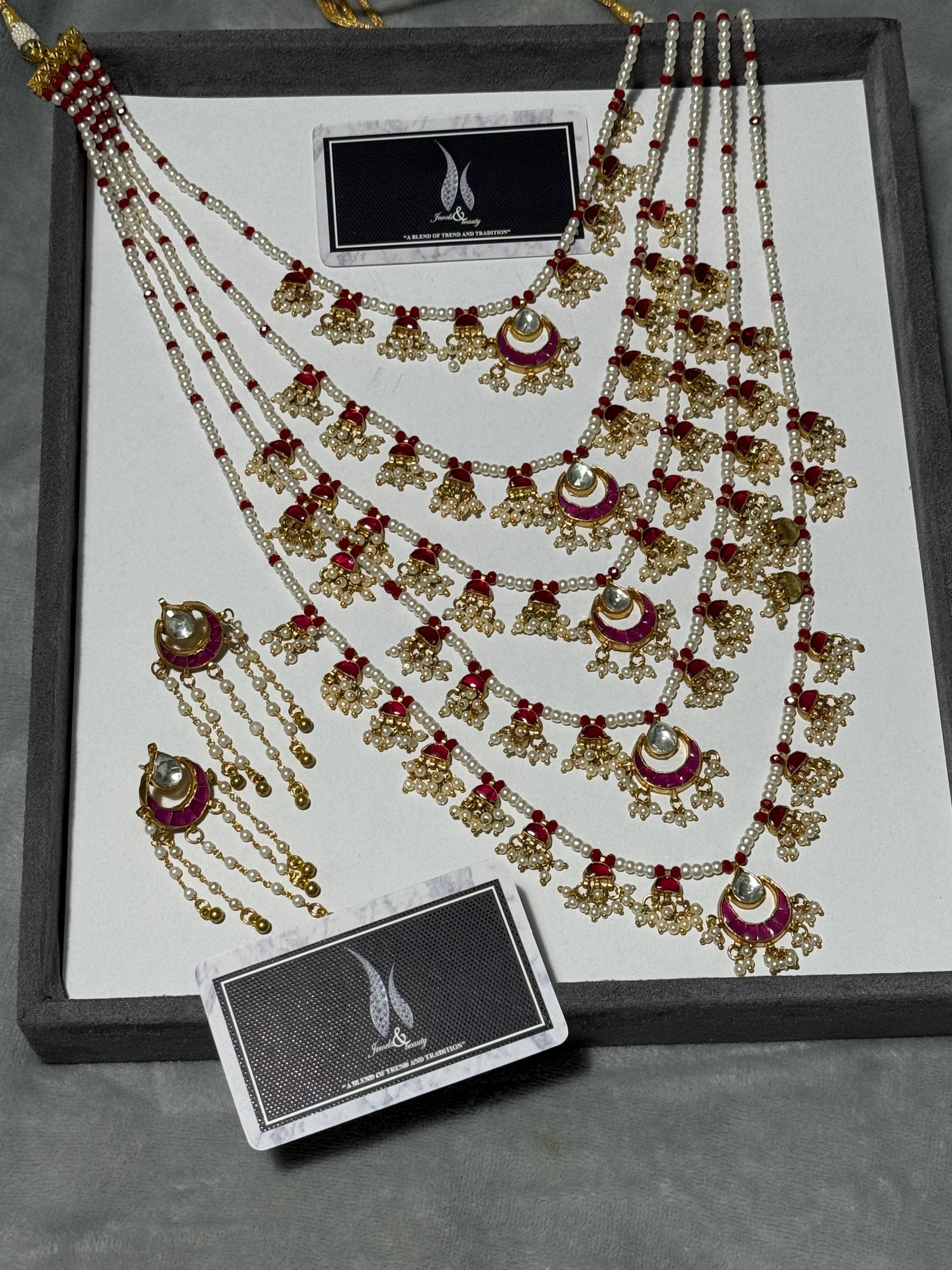 Kundan Ruby & Pearl Bridal Necklace Set | Indian Rani Haar