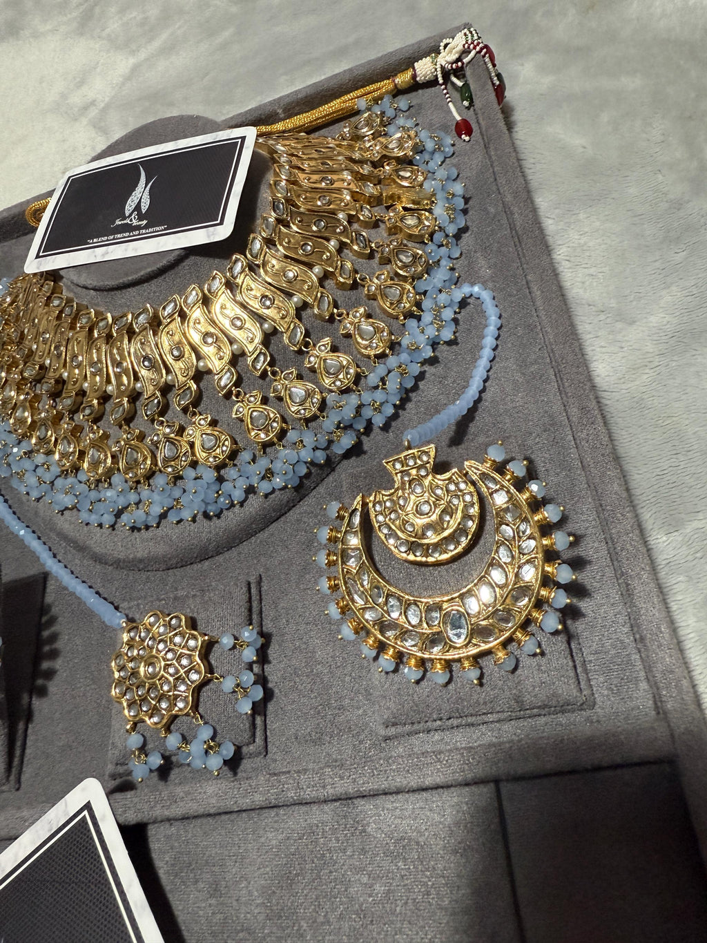 Antique Gold Kundan Bridal Jewelry Set | Powder Blue Indian Wedding Necklace
