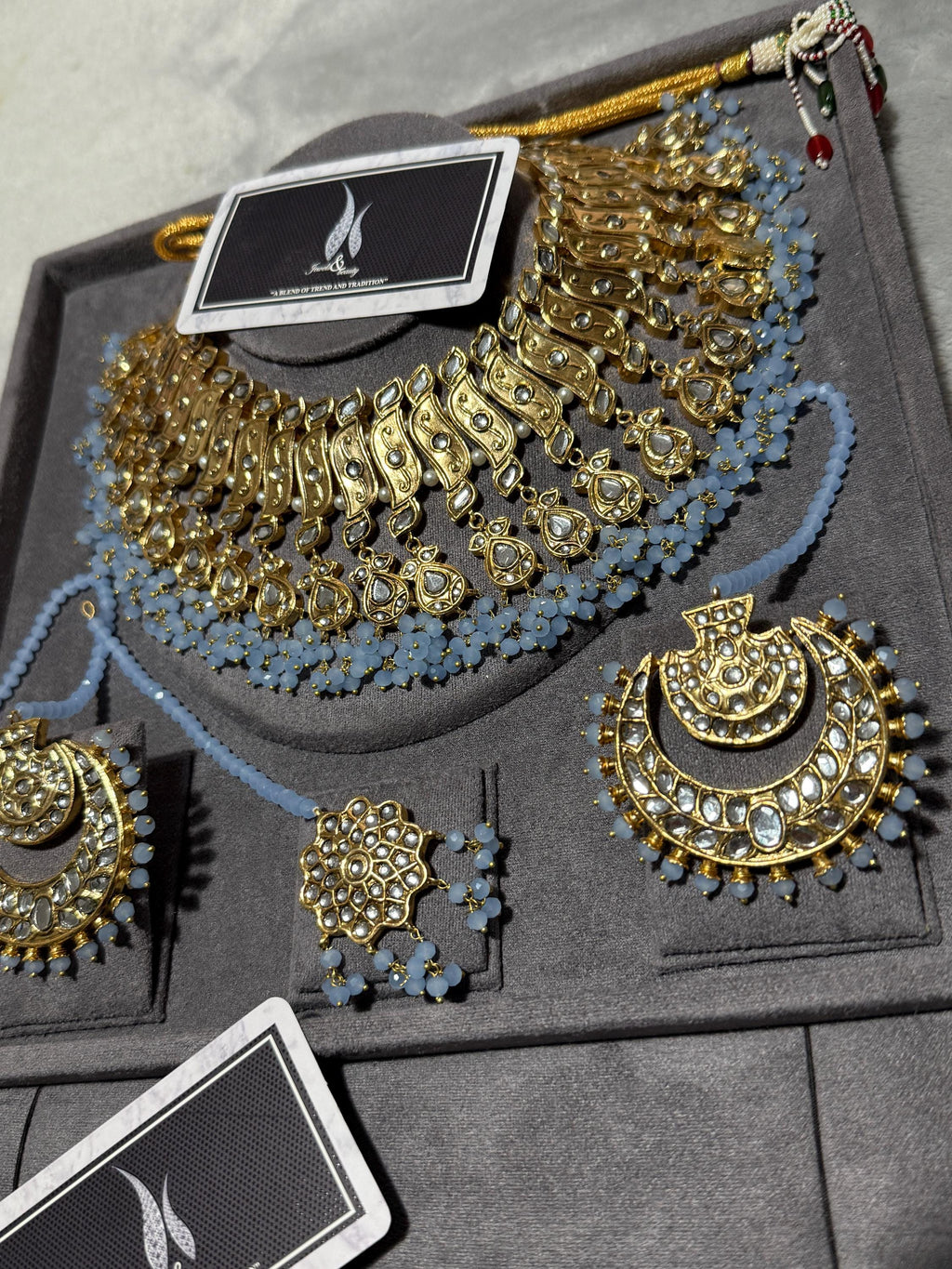 Antique Gold Kundan Bridal Jewelry Set | Powder Blue Indian Wedding Necklace