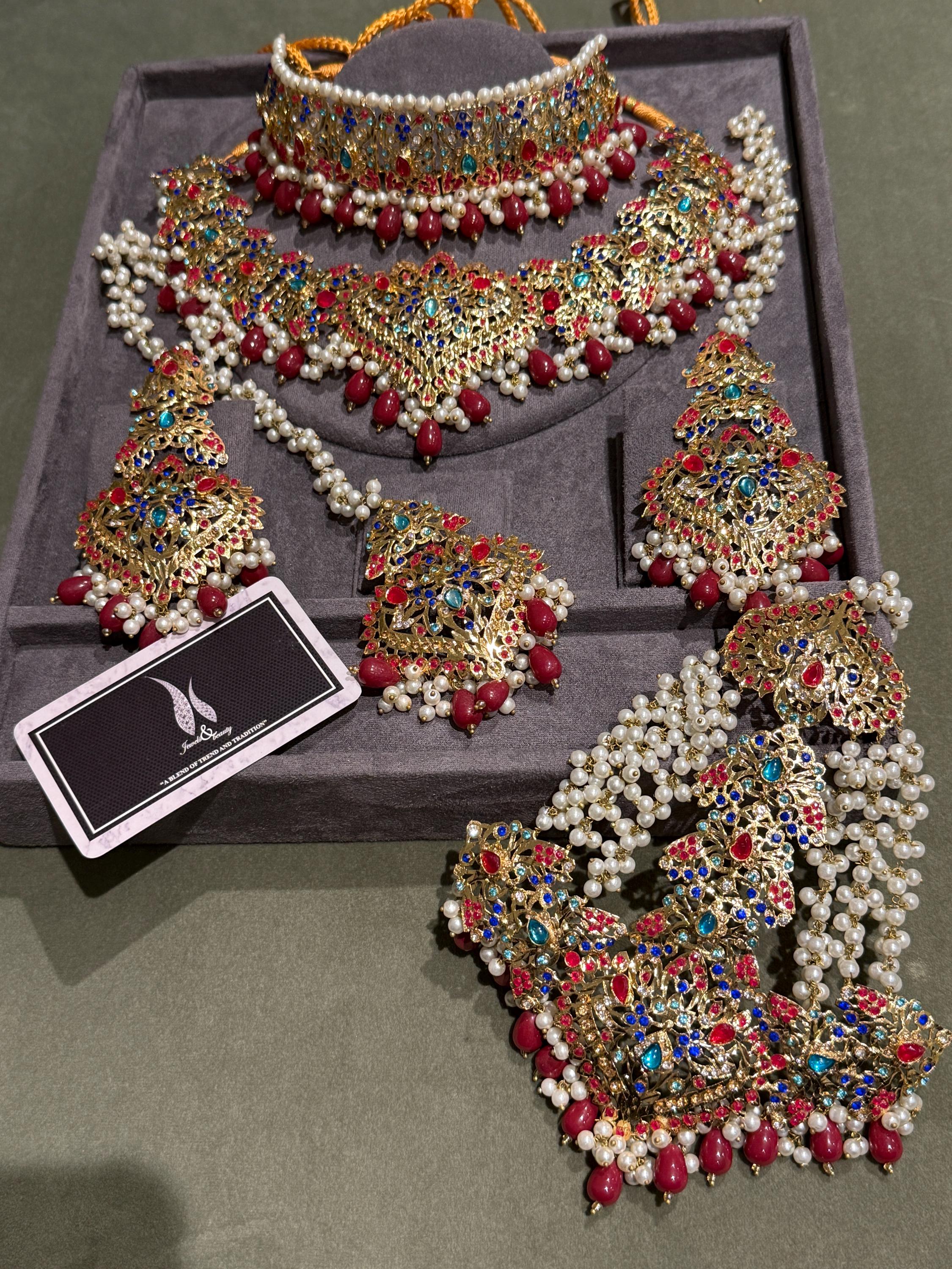 Hyderabadi handmade Traditional Bridal Jewellery set, multi coloured Navratan Jewelry pakistani Jewellery Indian jewelry