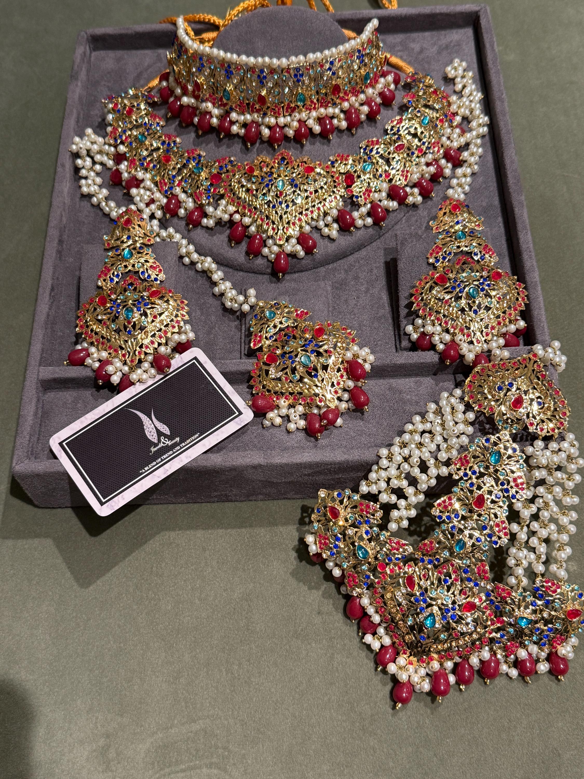 Hyderabadi handmade Traditional Bridal Jewellery set, multi coloured Navratan Jewelry pakistani Jewellery Indian jewelry