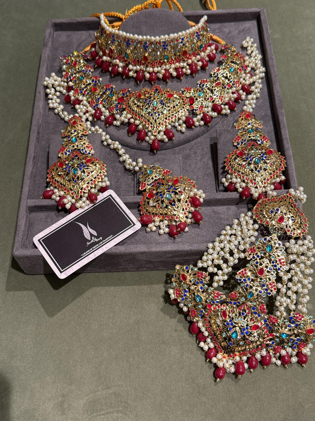 Hyderabadi handmade Traditional Bridal Jewellery set, multi coloured Navratan Jewelry pakistani Jewellery Indian jewelry