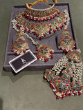 Hyderabadi handmade Traditional Bridal Jewellery set, multi coloured Navratan Jewelry pakistani Jewellery Indian jewelry