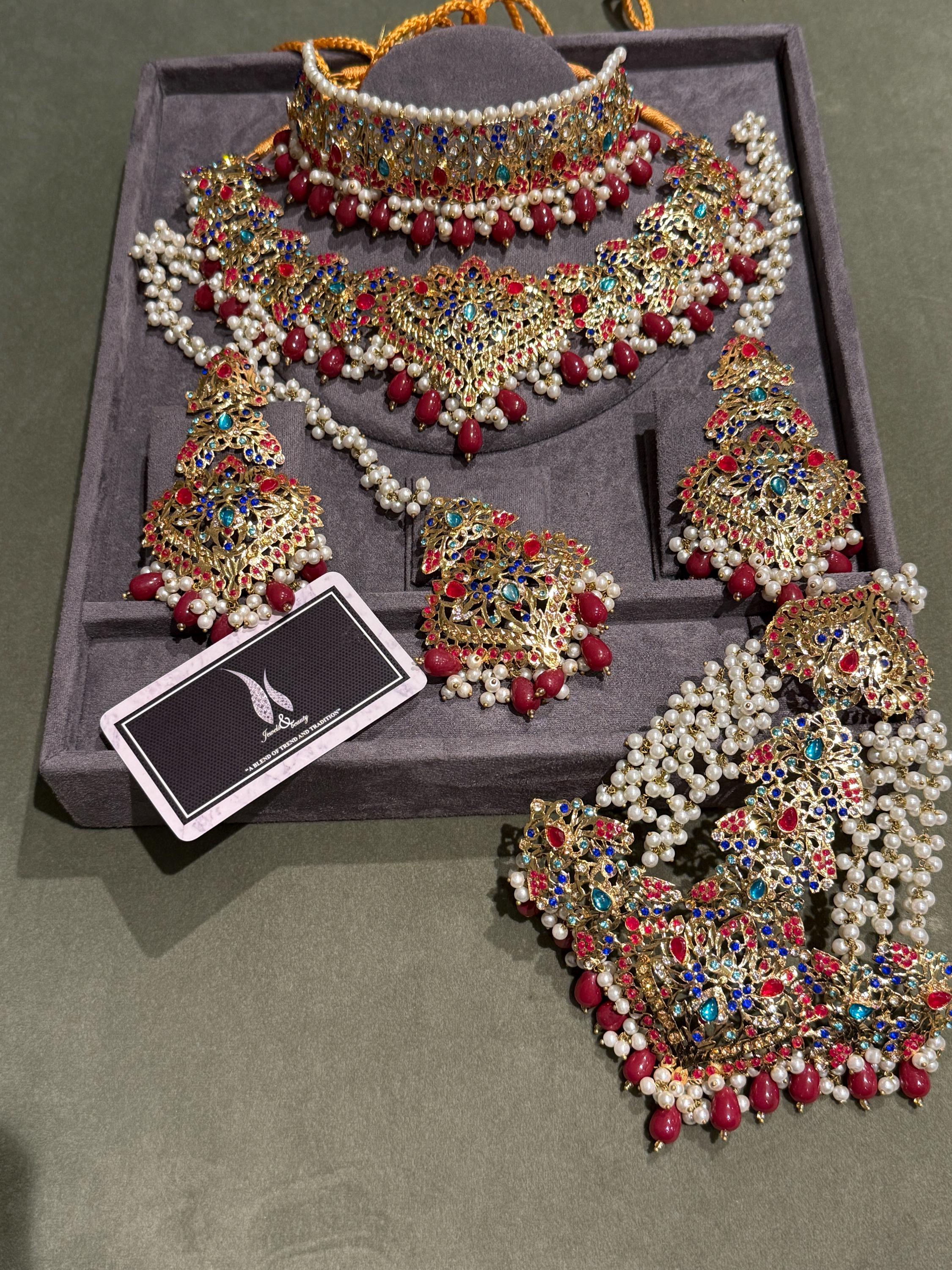 Hyderabadi handmade Traditional Bridal Jewellery set, multi coloured Navratan Jewelry pakistani Jewellery Indian jewelry