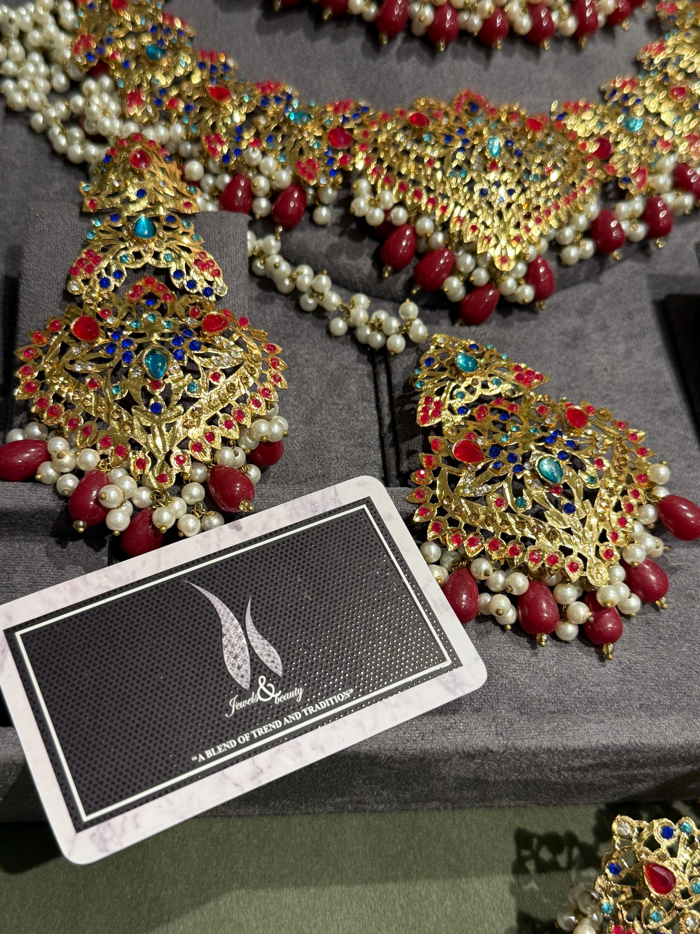 Hyderabadi handmade Traditional Bridal Jewellery set, multi coloured Navratan Jewelry pakistani Jewellery Indian jewelry