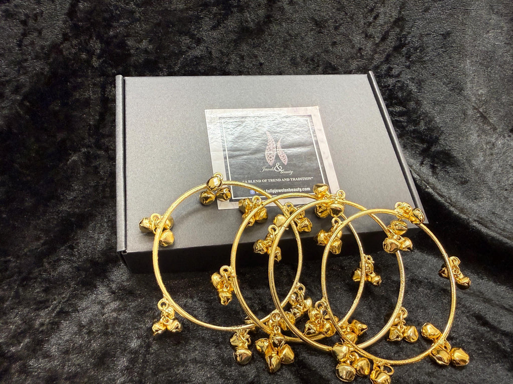 Kashmiri Ghungroo Bangles Gold Polish | Indian Bridal Bangles Set | Traditional Pakistani Jewelry | Jhumka Sound Bangles | Wedding & Festive