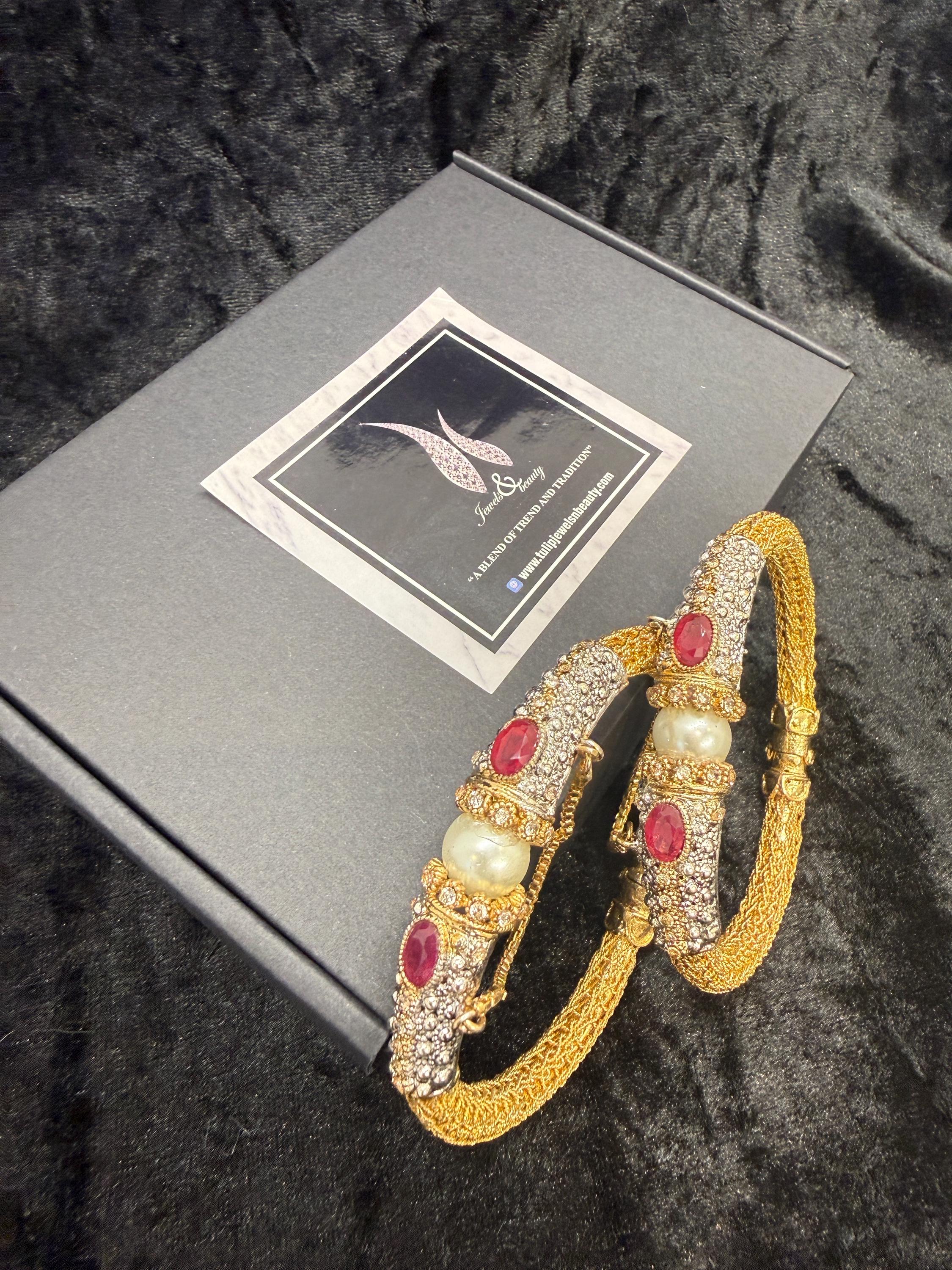Gold Plated 24k openable Bracelet Bangles: Pakistani Indian Wedding Jewelry, Set of 2 bangle.