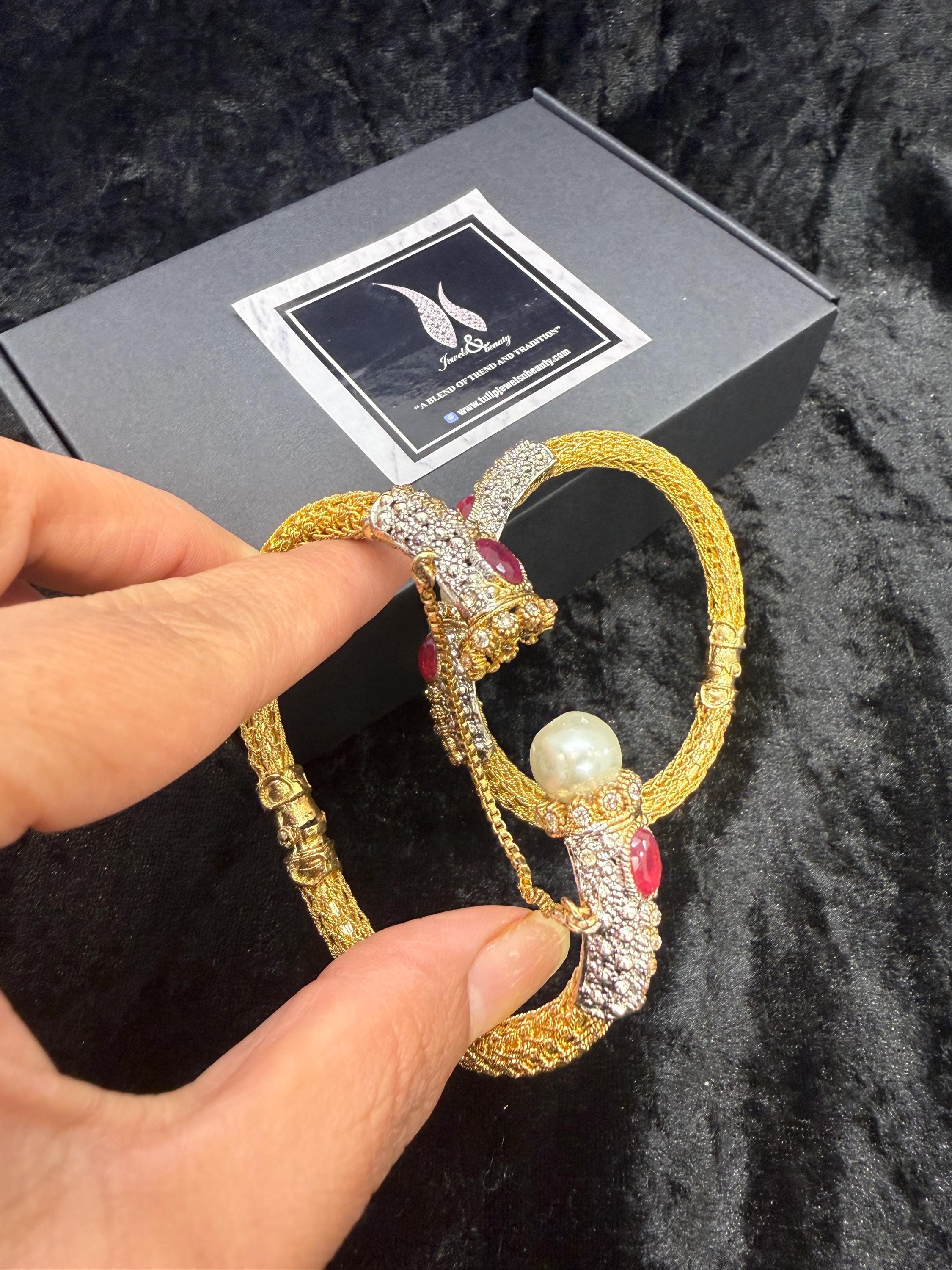 Gold Plated 24k openable Bracelet Bangles: Pakistani Indian Wedding Jewelry, Set of 2 bangle.