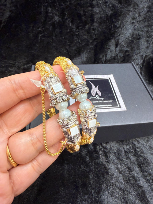 Gold Plated 24k openable Bracelet Bangles: Pakistani Indian Wedding Jewelry, Set of 2 bangle.
