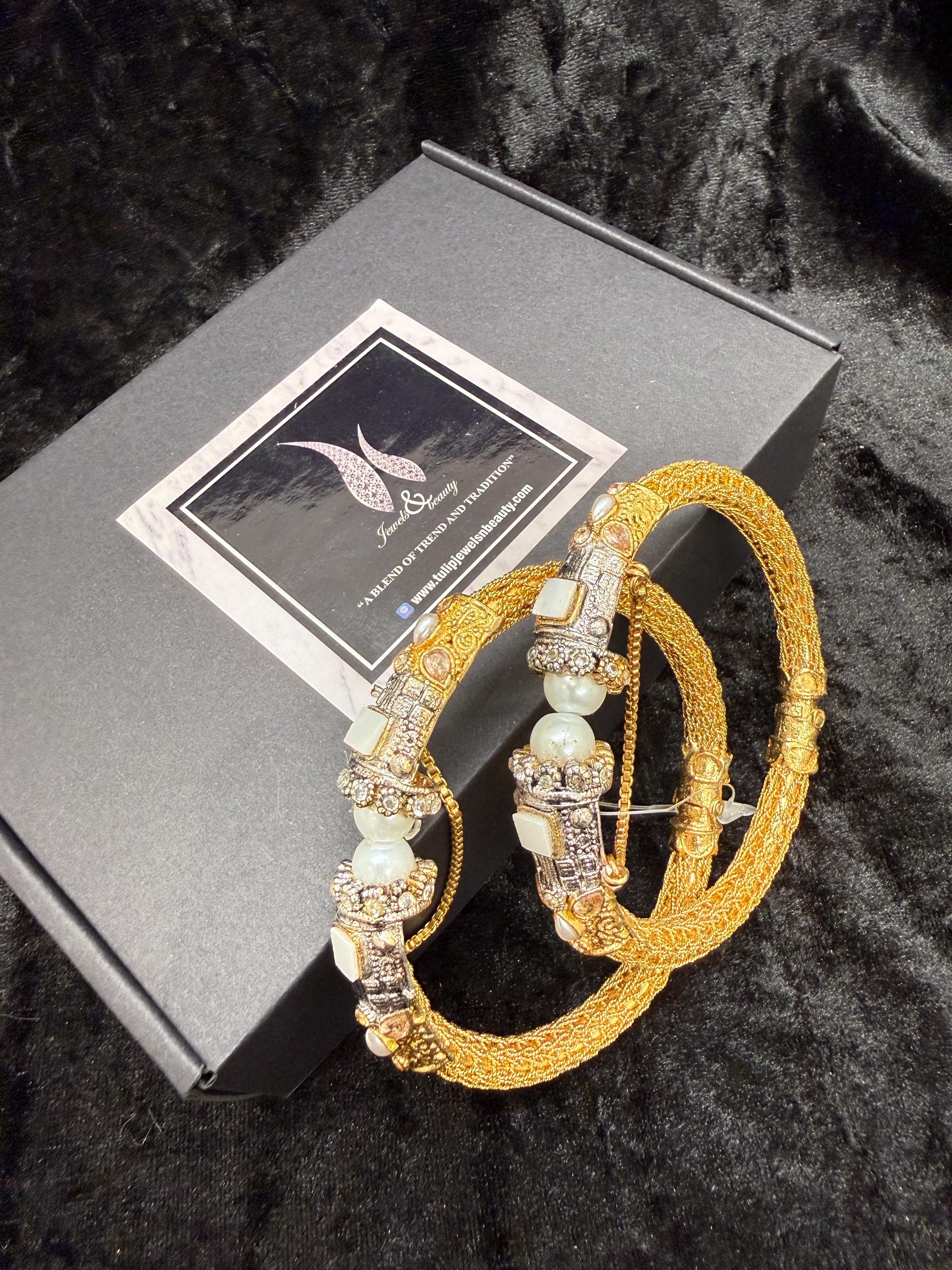 Gold Plated 24k openable Bracelet Bangles: Pakistani Indian Wedding Jewelry, Set of 2 bangle.