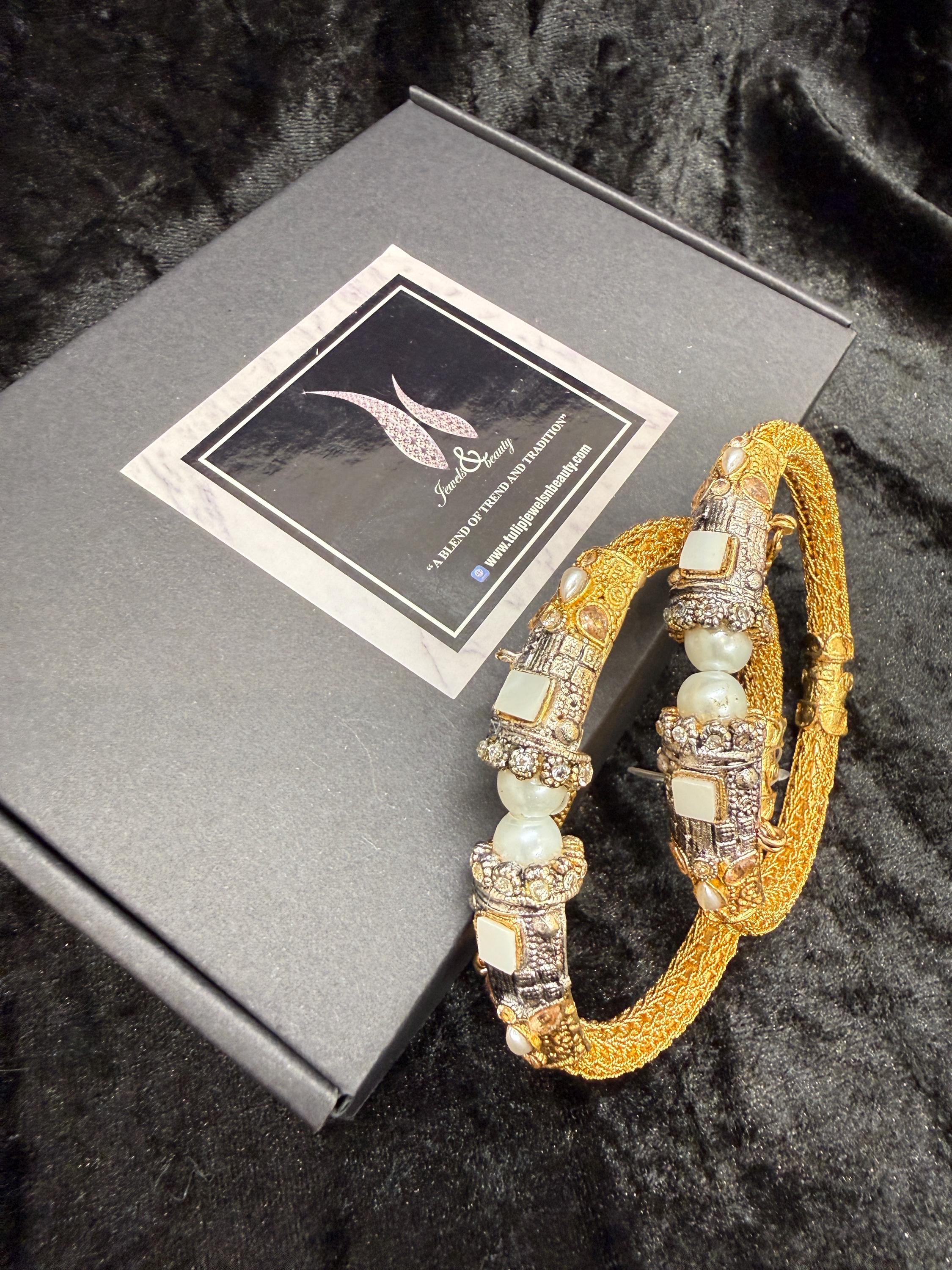 Gold Plated 24k openable Bracelet Bangles: Pakistani Indian Wedding Jewelry, Set of 2 bangle.