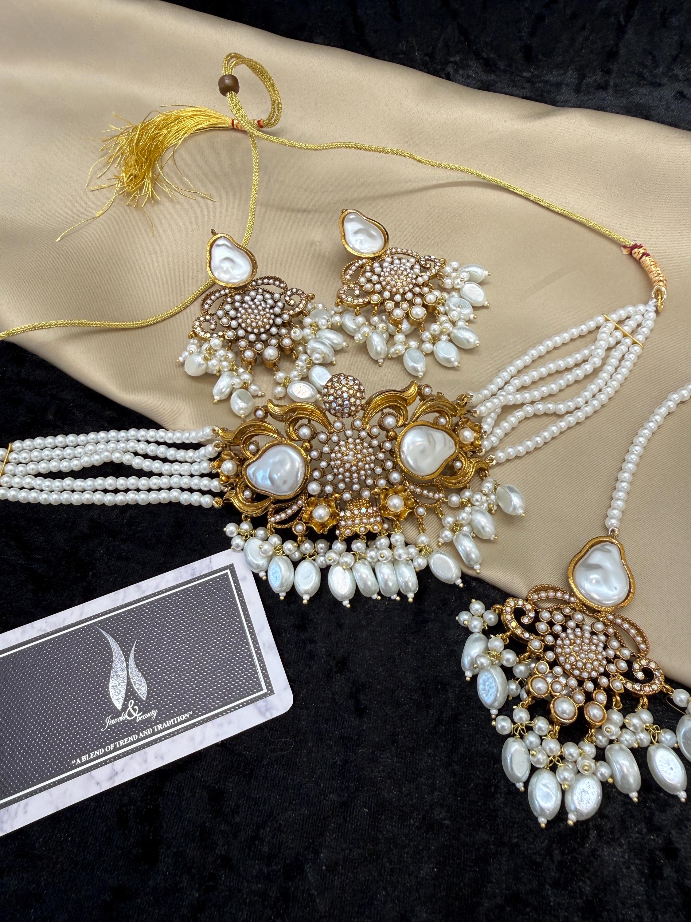 Gold Antique Polish choker Set, Indian Jewelry, Pakistani bridal Jewellery set