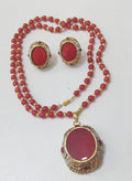 Statement pendent and studs Set in Redish maroon colour