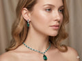 Green Crystal Bridal Jewelry Set, Teardrop Necklace and Earrings Set, green Wedding Jewelry, Bridesmaid Gift, Silver Statement Necklace