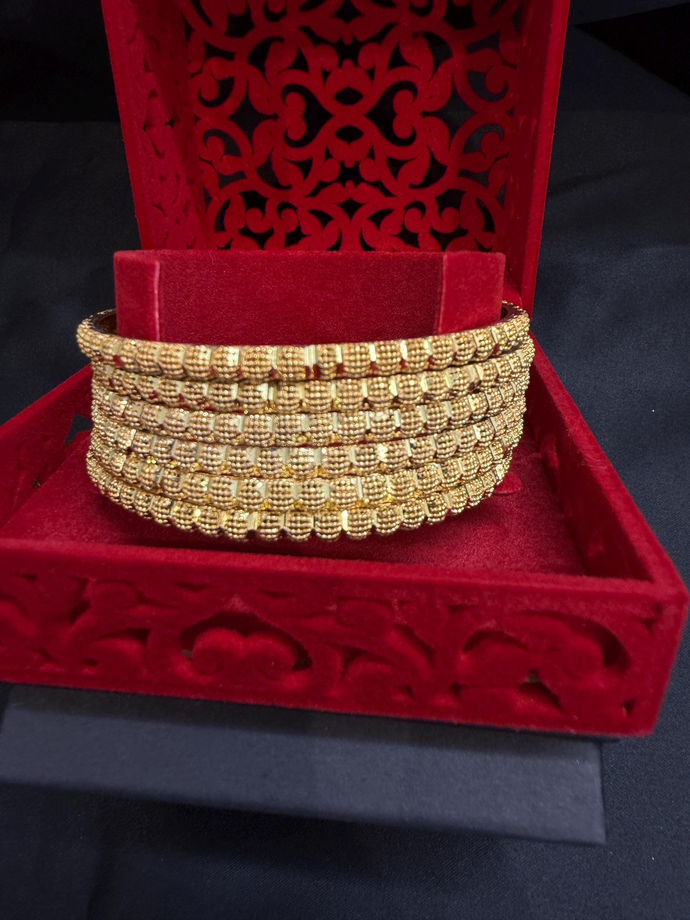 Gold Plated Bridal Bangles: Pakistani Indian Wedding Jewelry, Set of 6