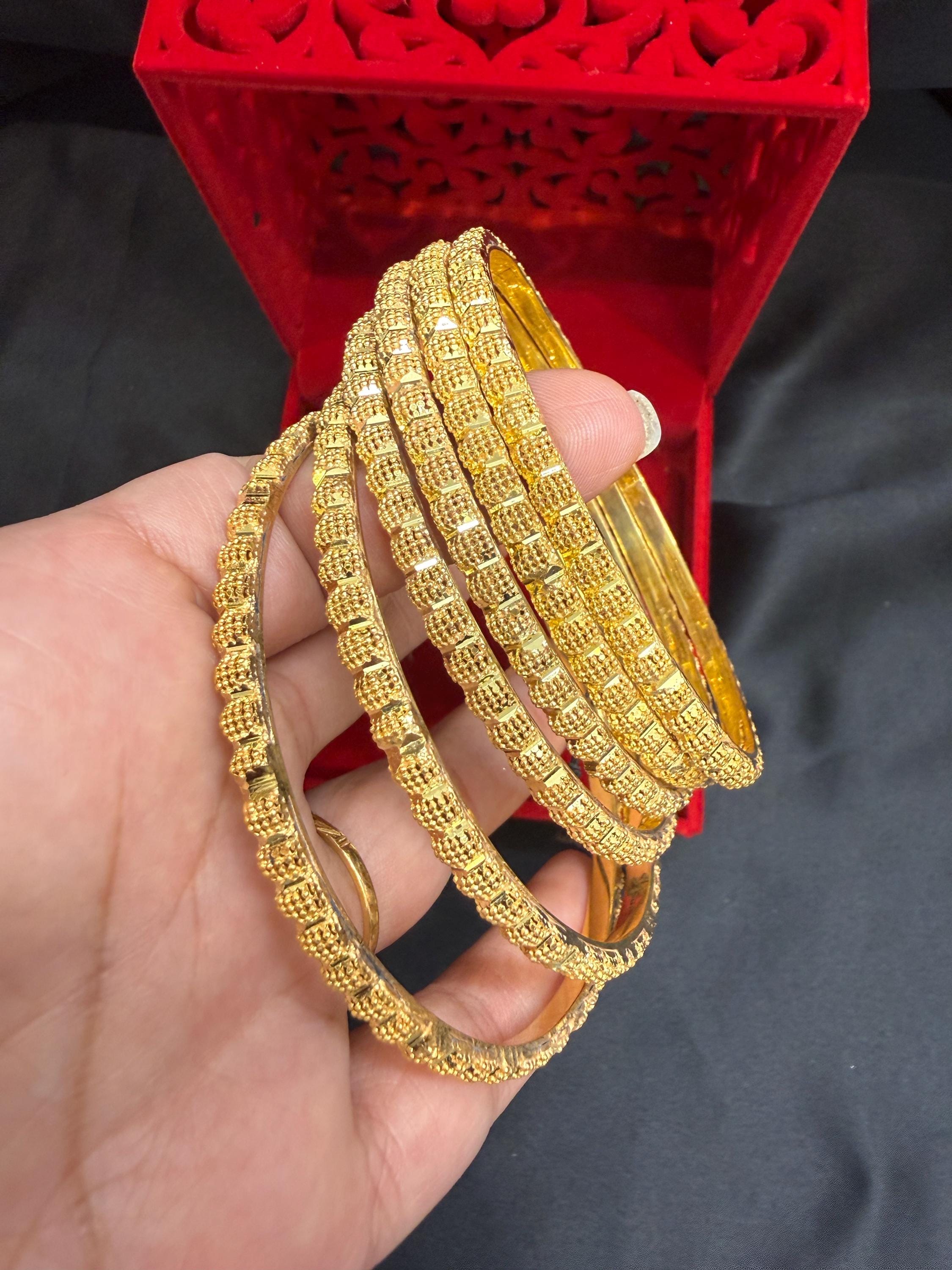 Gold Plated Bridal Bangles: Pakistani Indian Wedding Jewelry, Set of 6