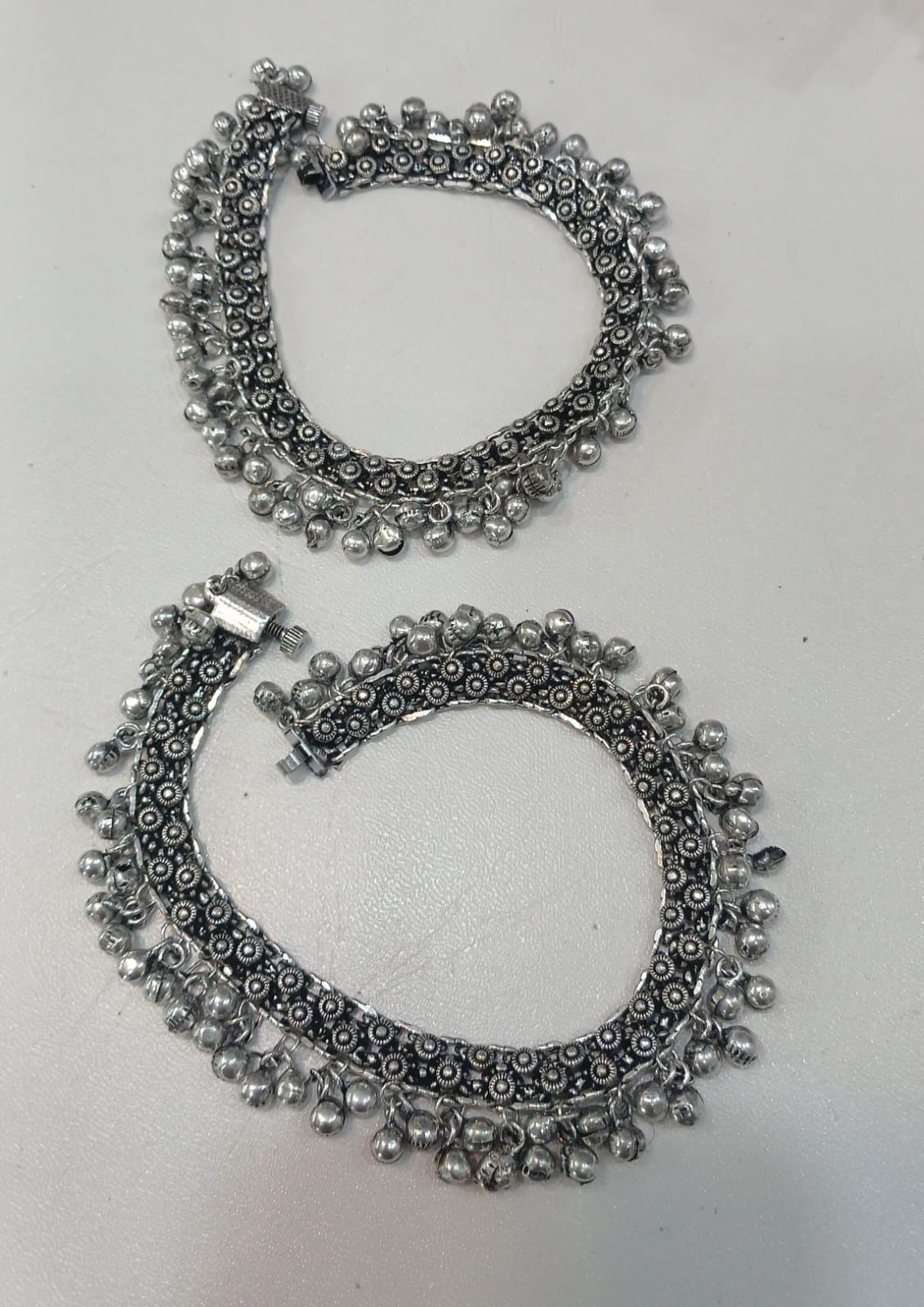 Beautiful Kashmiri Oxidised Ghungroo Anklets | Traditional Indian Pakistani Payal | Bridal Mehndi Baraat Walima Jewellery |Oxidised Payal UK