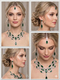Emerald Green Bridal Jewelry Set | Luxury Silver Zircon Necklace & Earrings Set | Wedding Statement Jewelry | Indian Pakistani Bridal Set