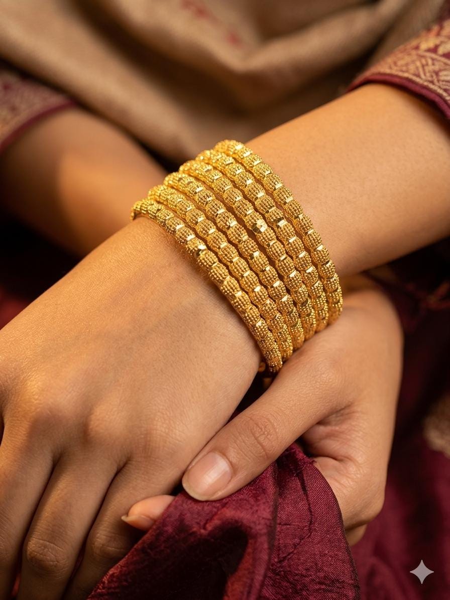 Gold Plated Bridal Bangles: Pakistani Indian Wedding Jewelry, Set of 6