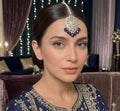 Royal Blue Hyderabadi Jadau Tikka sterling silver plated | Kundan Bridal Forehead Jewelry | Pakistani Wedding Matha Patti Accessory