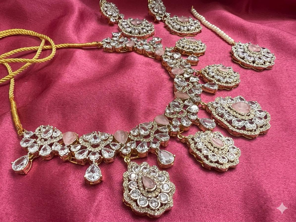 Pink Kundan Bridal Set | Pakistani Wedding Jewelry Set | Necklace Earrings Tikka Set | Indian Bridal Jewelry | Indian Wedding Jewelry